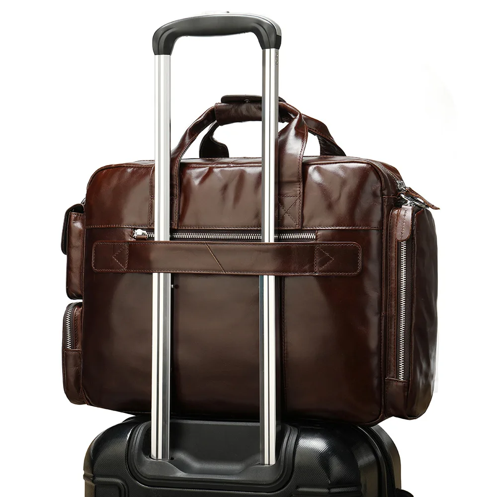 Borsa da lavoro da uomo in vera pelle di grande capacità, valigetta da viaggio, borsa a tracolla in pelle cerata resistente all'usura
