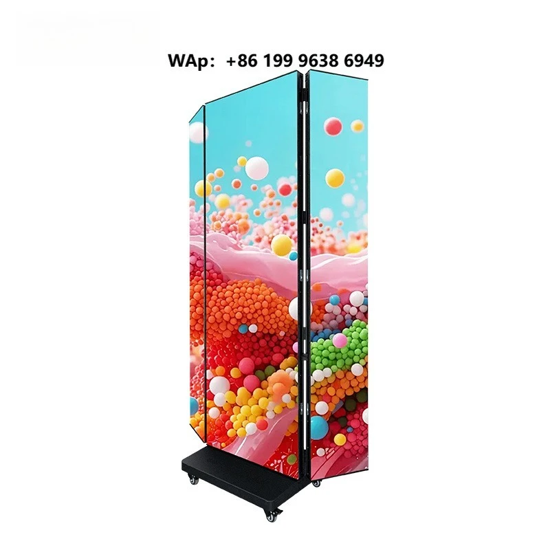 Indoor Floor Standing Movable Foldable Trifold  Poster Display P1.25 P1.53 P1.86 P2.5 Portable on Wheels