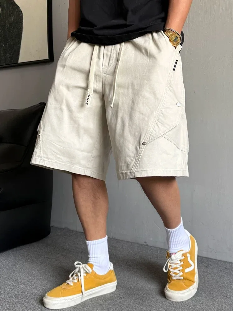 Summer American Casual Handsome Heavy Duty Big Pocket Workwear Shorts Men Loose Drawstring Five-Quarter Trendy Mid-Pants