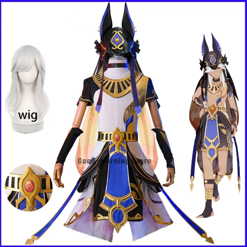 Game Cyno Cosplay Costume wig Headdress Men Combat Uniform Halloween Party Game Character Cyno Cosplay Full Set Costume