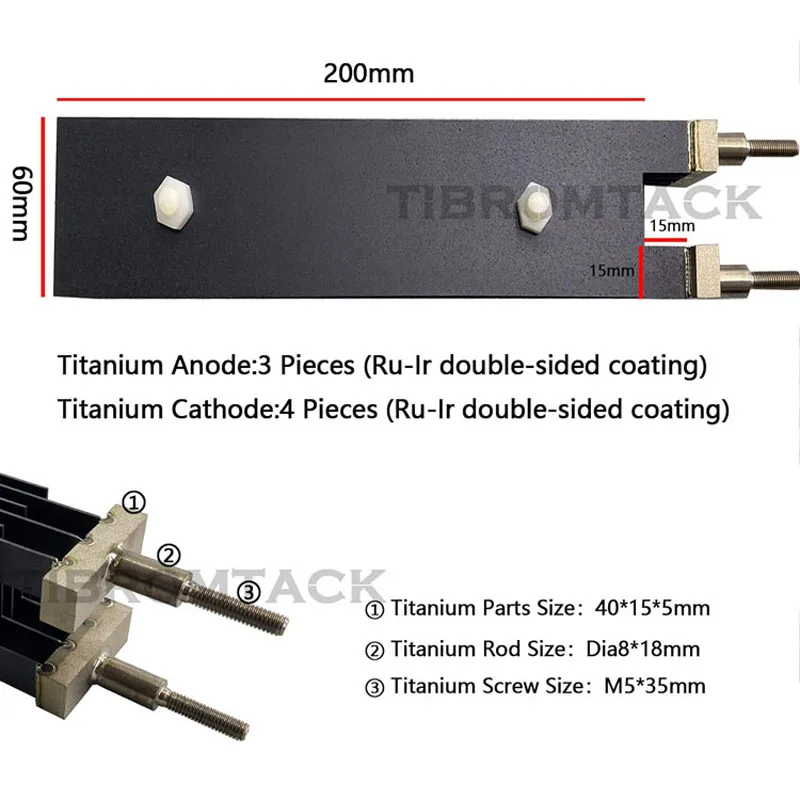 Titanium Anode with MMO Ru-Ir Coating Electrode, HHO Electrolytic Cell, Pool Water and Swimming Pool Cleaning