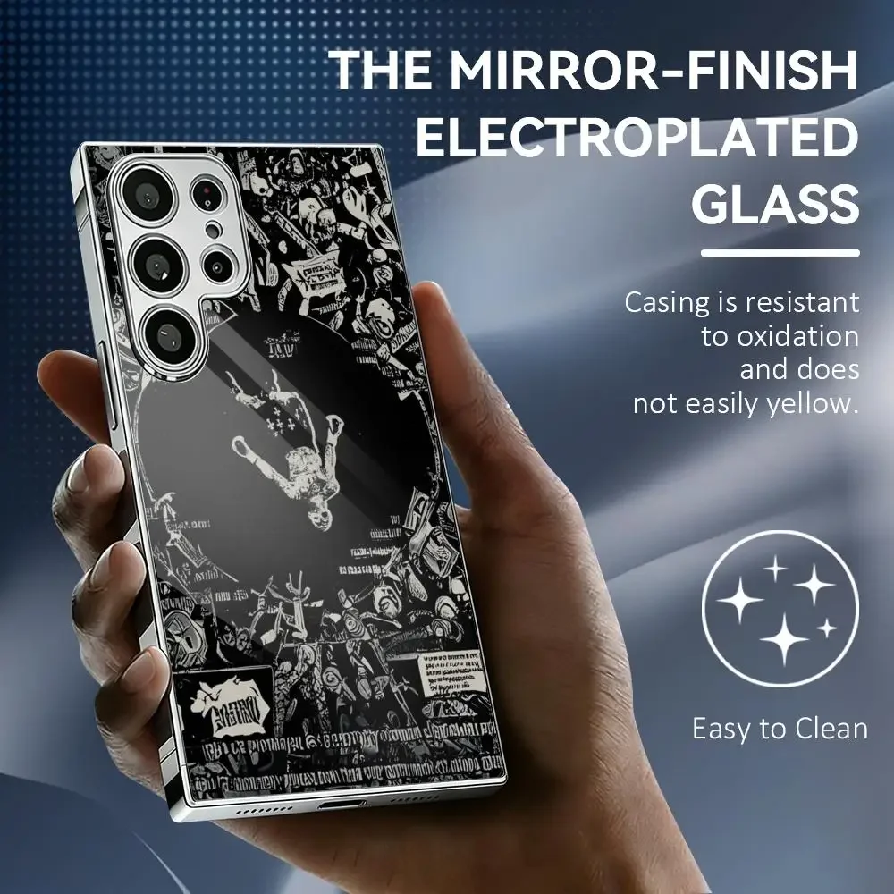 P-Peso P-Pluma Singer Phone Case For Samsung Galaxy S25 S24 S23 Ultra Electroplated Metal Frame Shockproof Cover Phone Case