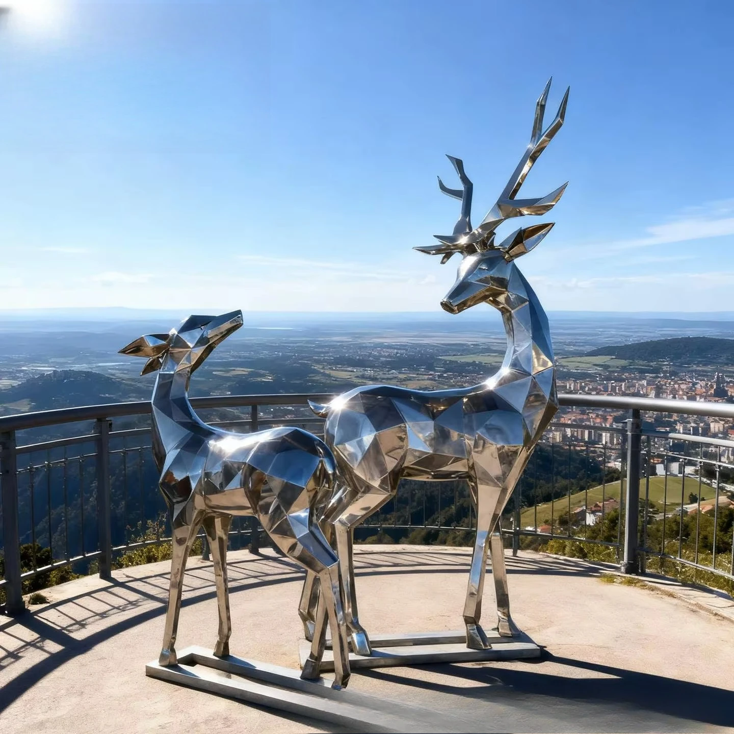RELONG High Quality Polished Stainless Steel Polygonal Reindeer Sculpture Outdoor Decorative Statue