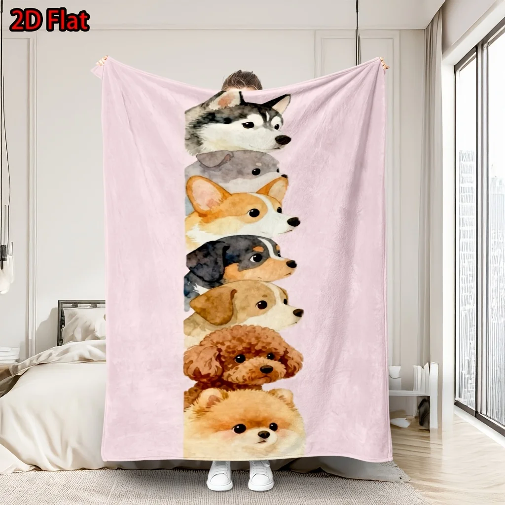 Dog Family Portrait Blanket Throw Cozy Animal Pet Art Decor Gift for Nursery Bedroom Bathroom Modern Cute Canine Plush Wallpaper