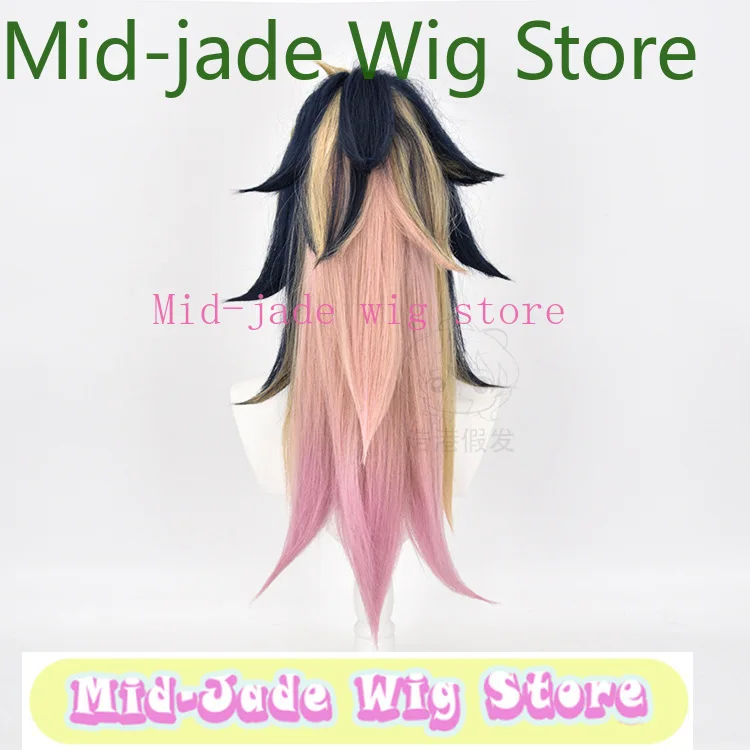 LOL KDA Akali Cosplay Wig Navy Blue Purple Gradient Hair Hightail with Claw Clip Teased Crown  of Wigs Set