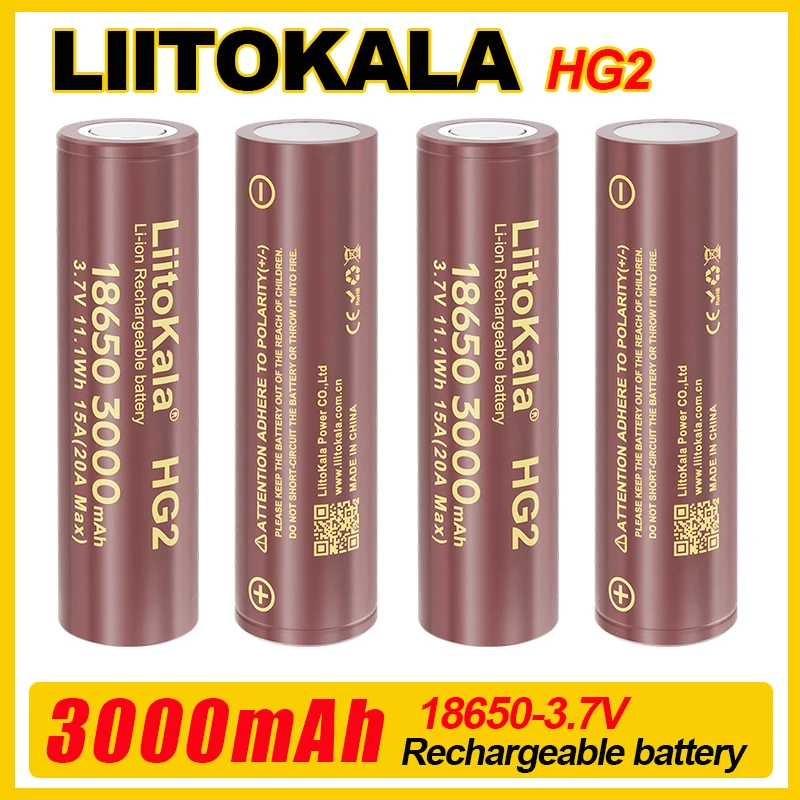 LiitoKala 100% New Original HG2 18650 3000mAh battery 18650 HG2 3.6V discharge 20A dedicated For hg2 Power Rechargeable battery