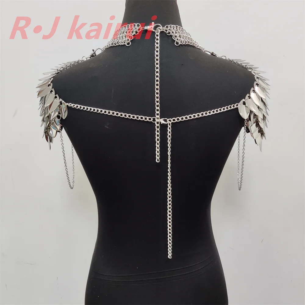 RJ Fashion Women Mermaid Fish Scales Neck Chains Layers Chainmail Shoulder Dragon Scales Jewelry 2 Colors