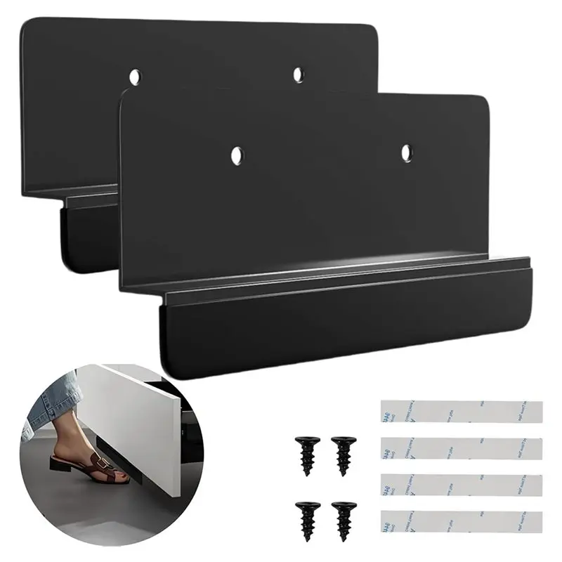 A44Z-Hands-Free Trash Cabinet Foot Pull - 2 Pack, Adhesive And Screw Installation, Carbon Steel
