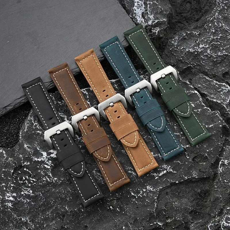 

Ремешок из натуральной кожи для Panerai, ремешок для часов 20 мм, 22 мм/24 мм, мужской спортивный ремешок для часов Crazy Horse из воловьей кожи, браслет для Seiko для Omega