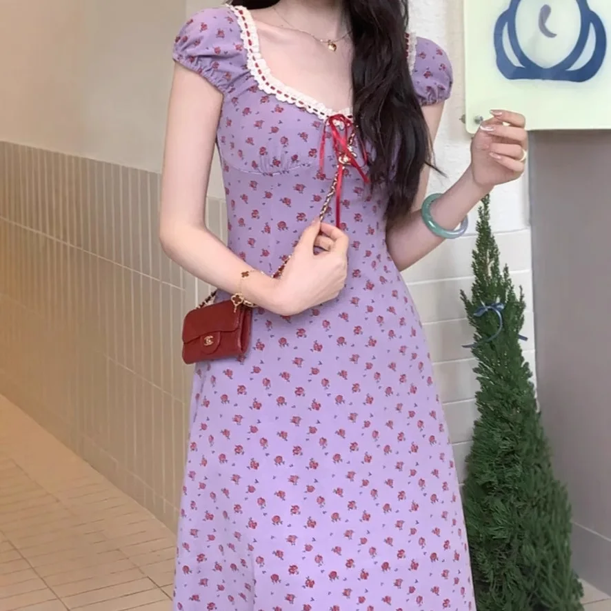 Korean version pure desire girl floral dress temperament design niche gentle slimming knit skirt