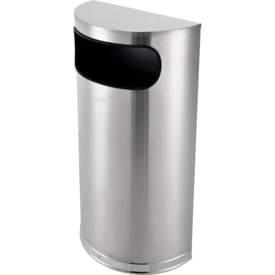 

Half Round Side Open Indoor Trash Can with Removable Plastic Liner, 9 Gallon Capacity, 18-1/8"W x 8-7/8"D x 32-5/16"H, Matte St