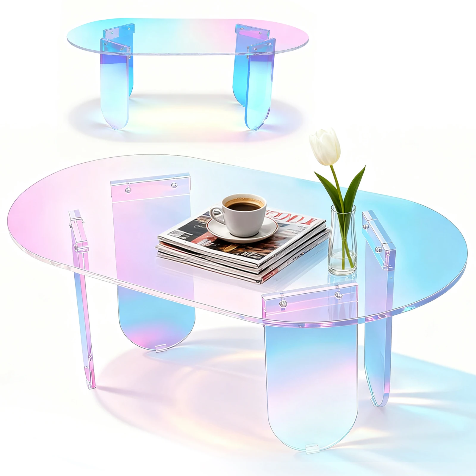 Mesa auxiliar acrílica colorida, mesa de comedor de alta claridad resistente a impactos de 10mm de grosor, fácil de montar para sala de estar, Patio exterior