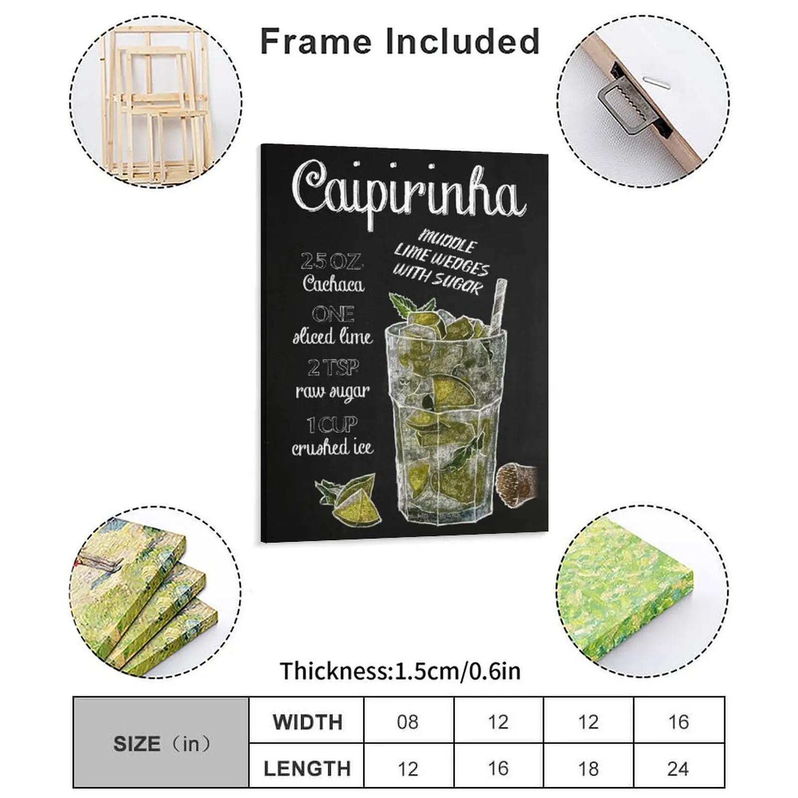 Caipirinha Cocktail Recipe Canvas Painting Club Bar Poster Wall pub personalized Framed Wall Painting