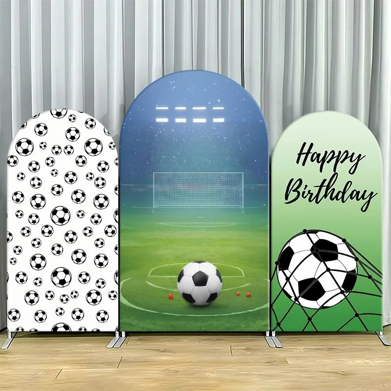 片面アーチ型背景幕カバー-サッカーテーマの誕生日パーティー背景幕セット-アーチ型デザインとゴールポストフィールドシーンが特徴