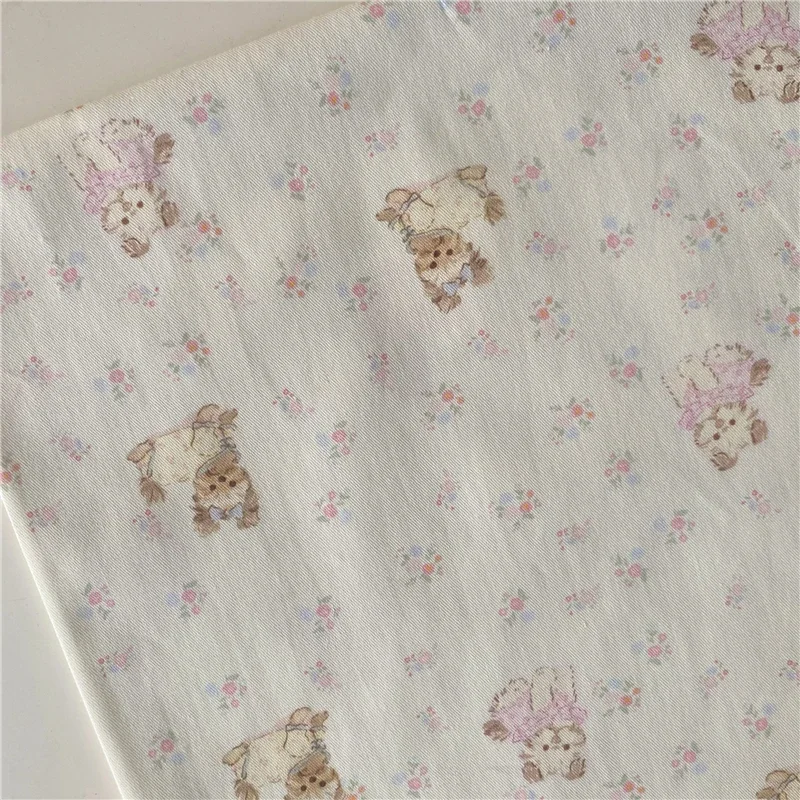 Handmade Fabric Pure Cotton Twill Cartoon Puppy Yorkshire Rose Fabric Handmade Book Clothes Skirt Shirt Sheet Thin Cotton