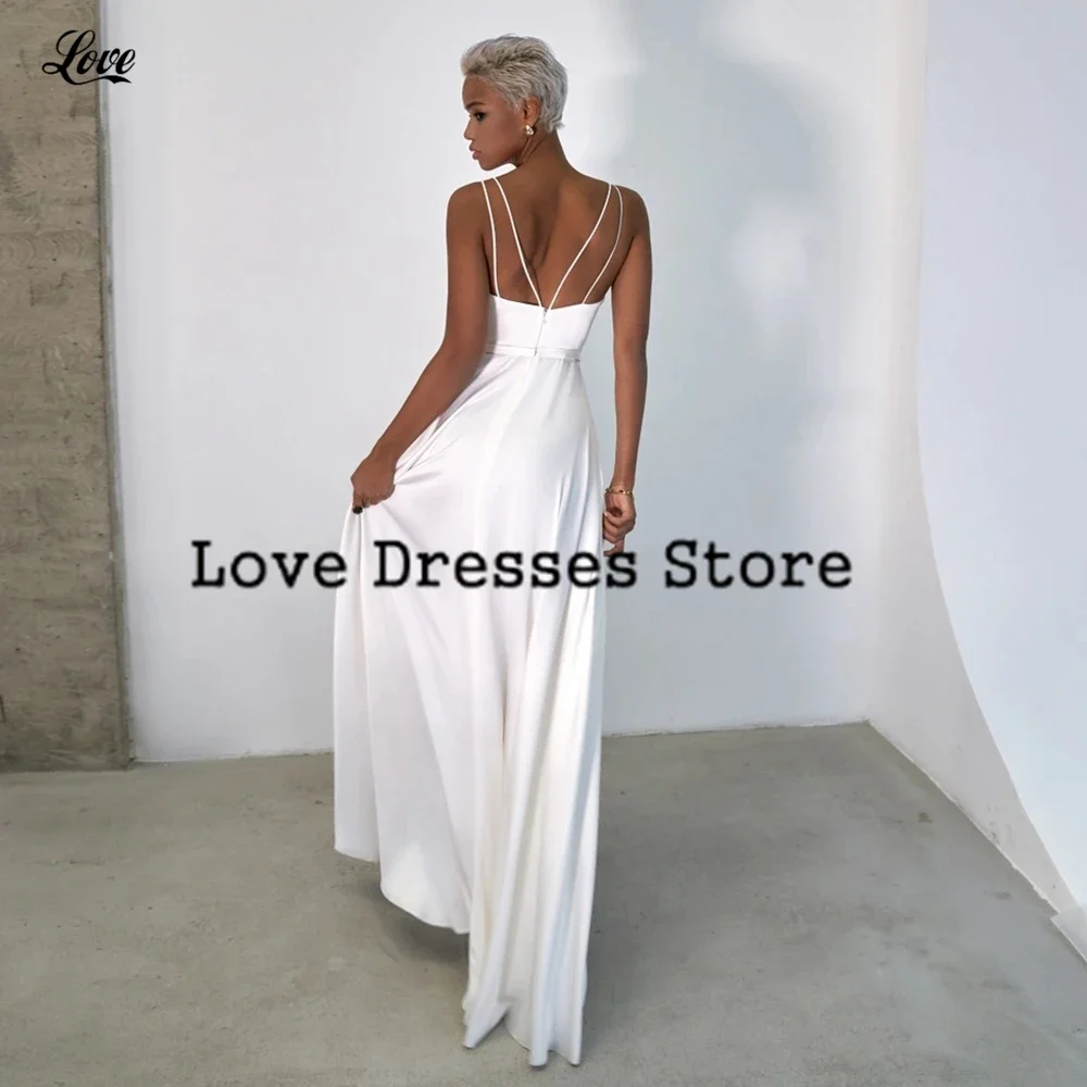 

Customized Simple Satin Wedding Dresses with High Split Ladies Sleeveless Pleats Sweep Train Bridal Gown Zipper Back 2025