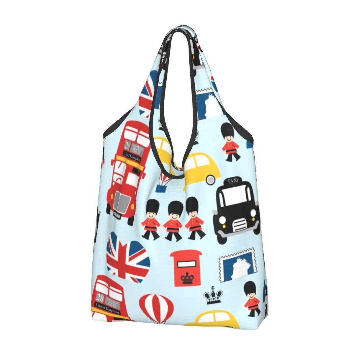 Custom British Flag London Red Bus Car Grocery Shopping Bag Fashion Shopper Tote Shoulder Bags Large Capacity Portable Handbag