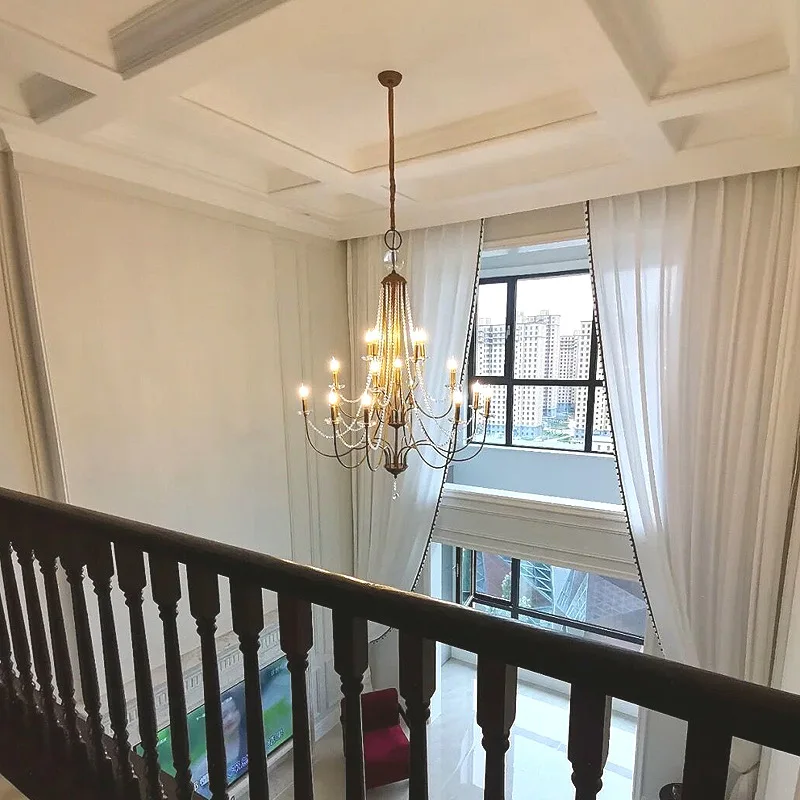 

Decorated in Xiaochu, American duplex stair chandelier, retro French simple villa hollow living room crystal chandelier