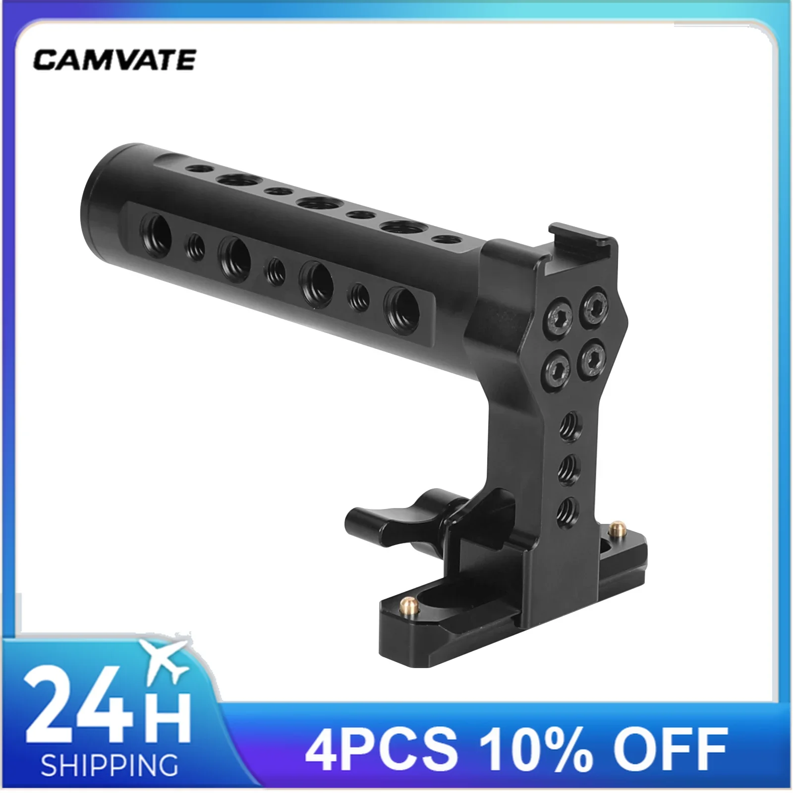 CAMVATE Aluminum Top Cheese Handle Grip With Quick Release NATO Clamp and 70mm NATO Safety Rail  Fr DSLR Camera Cage Accessories