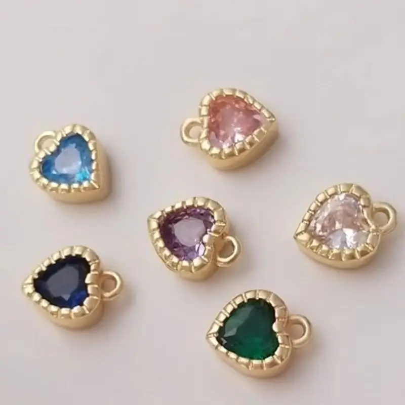 

14K Gold Inlaid Peach Heart Shaped Colored Zirconium Pendant with Love Small Pendant DIY Bracelet Earrings Charm Accessories