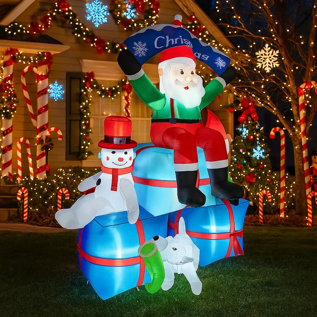 2,1 M/6,8 FT Aufblasbare Santa Claus Schneemann Elf Hund Geschenk Boxen Lichter LED Hause Dekorationen Spielzeug Hof Weihnachten Urlaub beleuchtung Dekor
