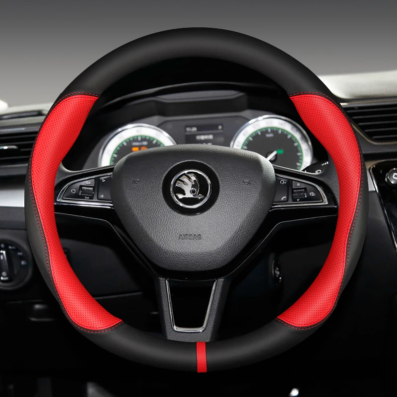 For Skoda Fabia 1 2 3 MK1 MK2 MK3 6Y 6Y2 6Y3 6Y5 NJ NJ3 NJ5 2001-2021 2022 Anti-slip Carbon Fiber Car Steering Wheel Cover 38cm