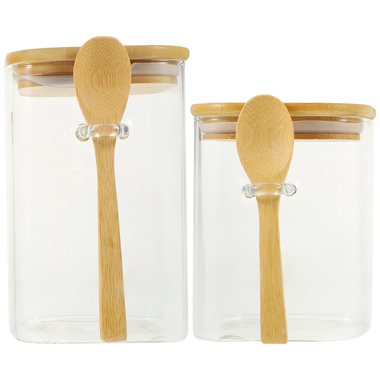 2Sets Airtight Coffee Bean Storage Containers Glass Jars with Spoon for Snacks Nuts Dried Fruits Tea Sugar Canisters