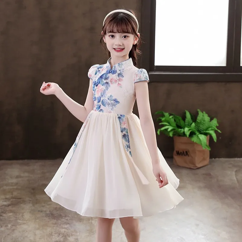 Cute Girls Chinese Hanfu Cheongsam Kids Tangsuit Children Party Outfits Qipao Wedding Flower Girl Dress New Year ClothingGift