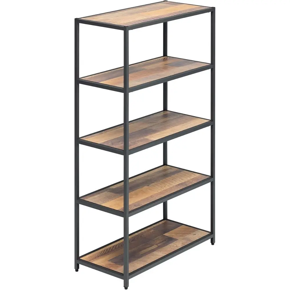 

5-Tier Laminate and Steel Shelving Unit - Modern Storage Organizer for Home, Office, Living Room - Slim, Sturdy, Easy Assembly w