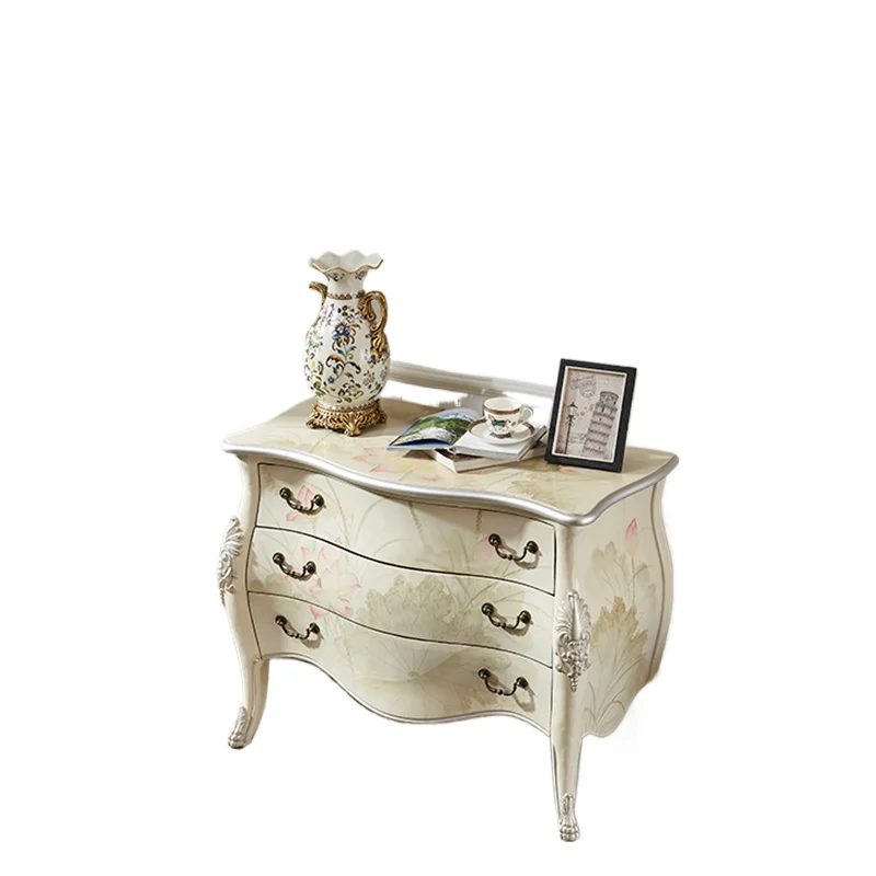 

American European furniture, rural retro flower and bird solid wood chest, antique large-capacity storage porch table