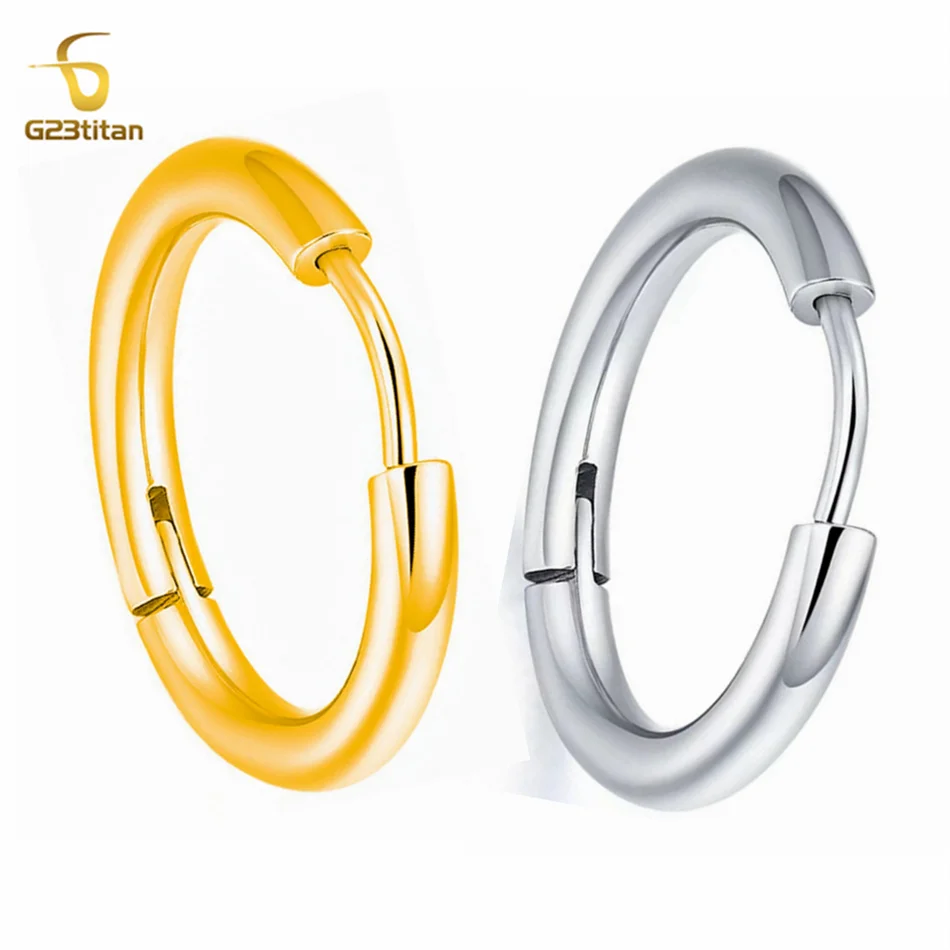 2pc G23 Titanium Hoop Earrings for Men Women Teen 8mm 10mm 12mm 14mm Round Circle Ear Ring First Piercing Hypoallergenic Jewelry