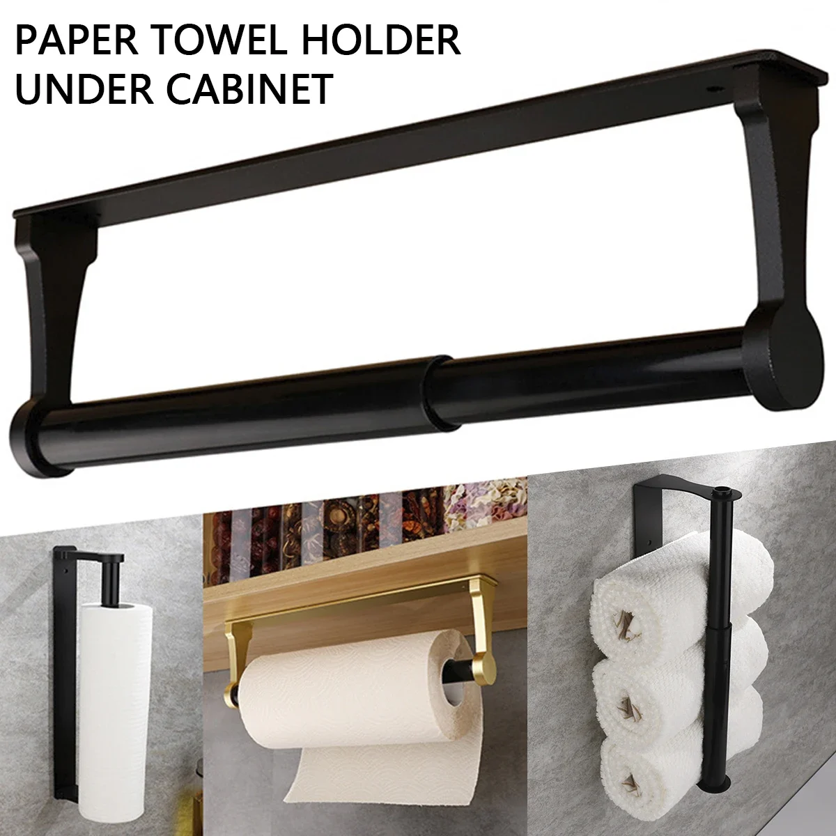 

Paper Towel Holder Under Cabinet Toilet Roll Paper Holder Organizer Wall Mount Stand Tissue Hanger for Kitchen Bathroom Shelf