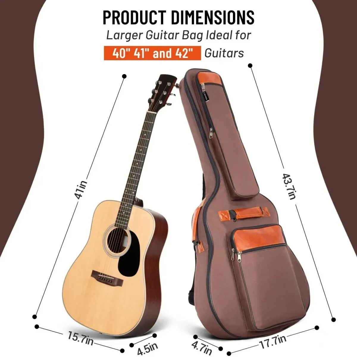 Acoustic Guitar Bag 41 Inch Thickened Waterproof Oxford Nylon Double Straps Cotton Padded Guitar Case Gig Backpack