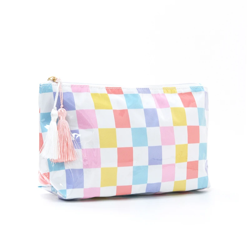 Colorful Plaid Strip Cosmetic Bag High-value Large-capacity Cosmetic Storage Bag Contrasting Color Travel Portable Cosmetic Bag