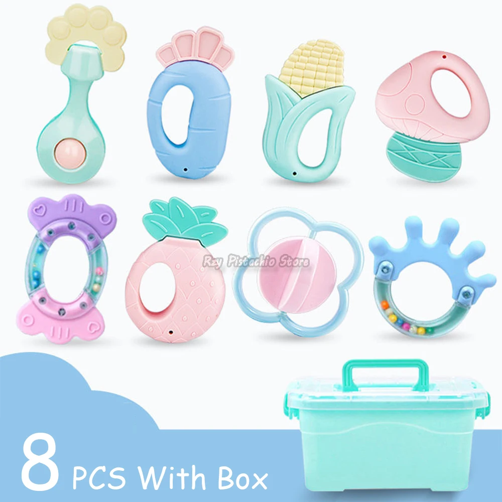 6-14Pcs Baby Rassel 0-12 Monate Neugeborenen Weiche Glocke Beißringe Hand Schütteln Krippe Mobile Ring pädagogisches Spielzeug Für Kinder Set Geschenke