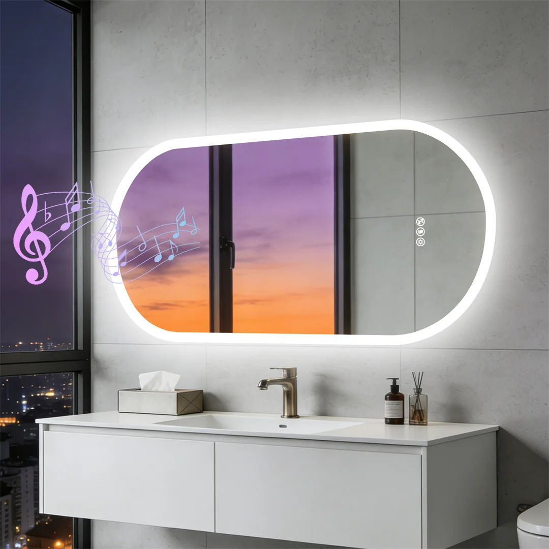 LUVODI Smart Bluetooth Lighted Bathroom Mirror with Dimming Backlit Wall Vanity Anti-Fog Tempered Glass for Sink Dressing