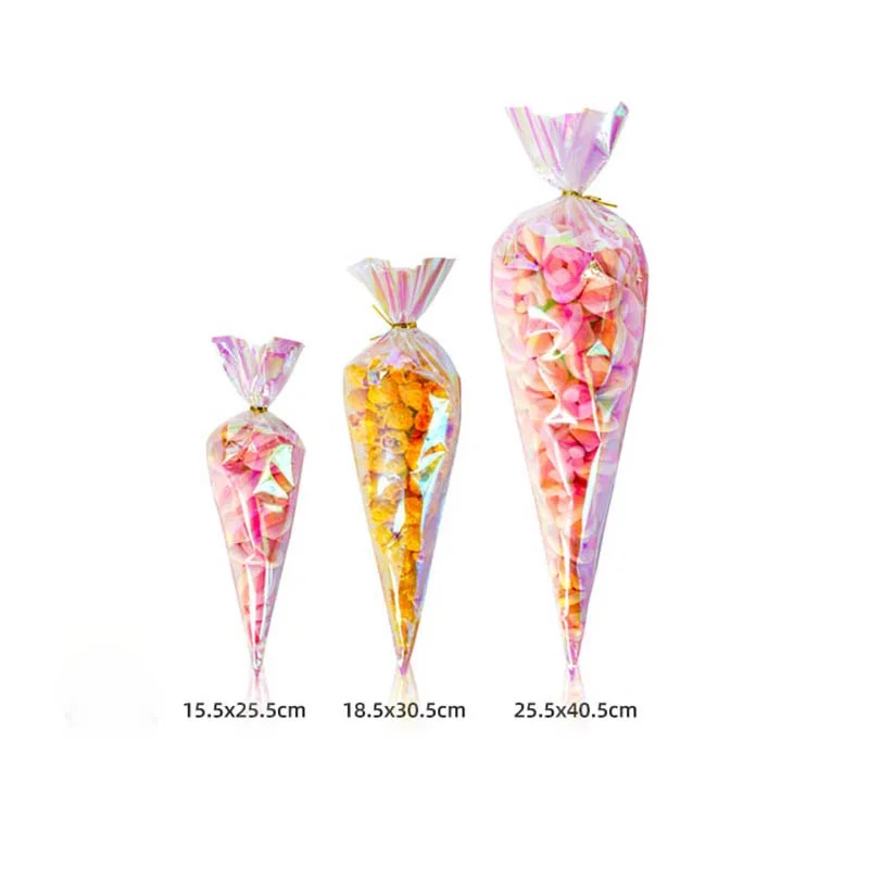 100pcs Triangle Candy Bag Iridescent DIY Gift Bags For Halloween New Year Party Chocolate Sugar Food Packaging Bag