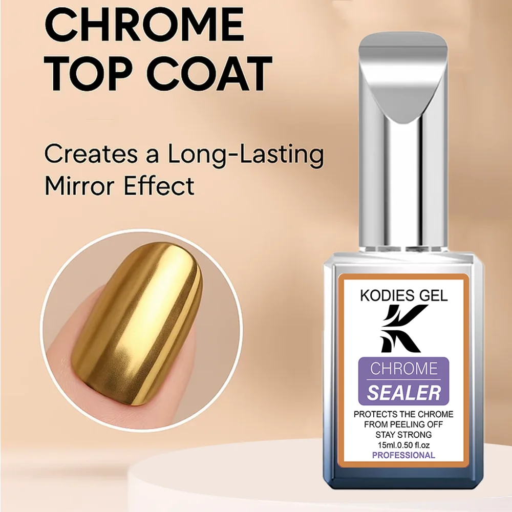 KODIES GEL Chrome Sealer Top Coat No Wipe UV Gel Nail Polish Finish Topcoat for Mirror Nail Powder Manicure Nails Art Supplies