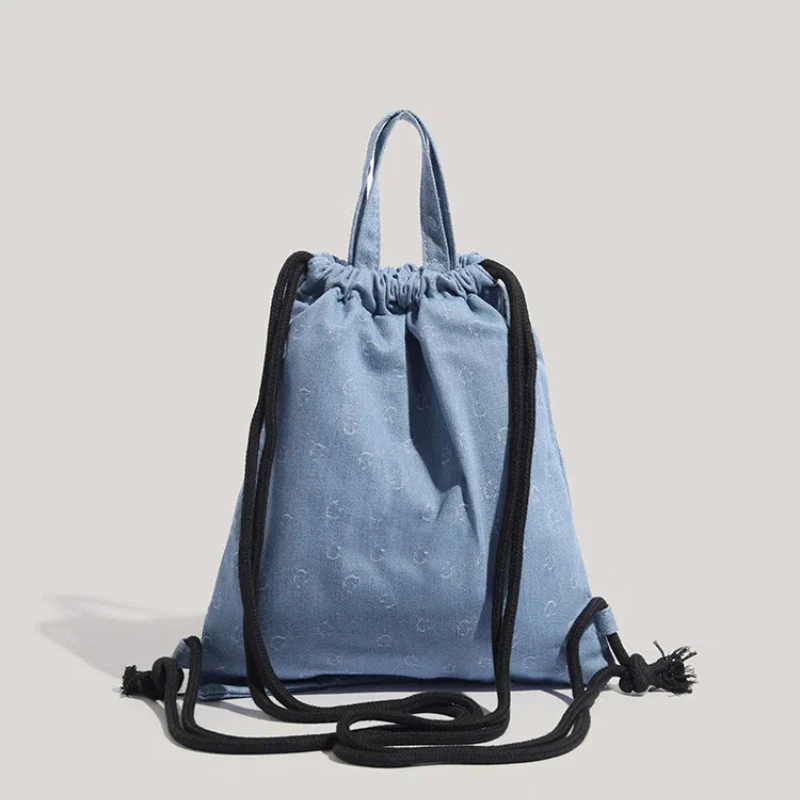 2025 New Denim Backpack Women's Versatile Drawstring Fashion Small Backpack