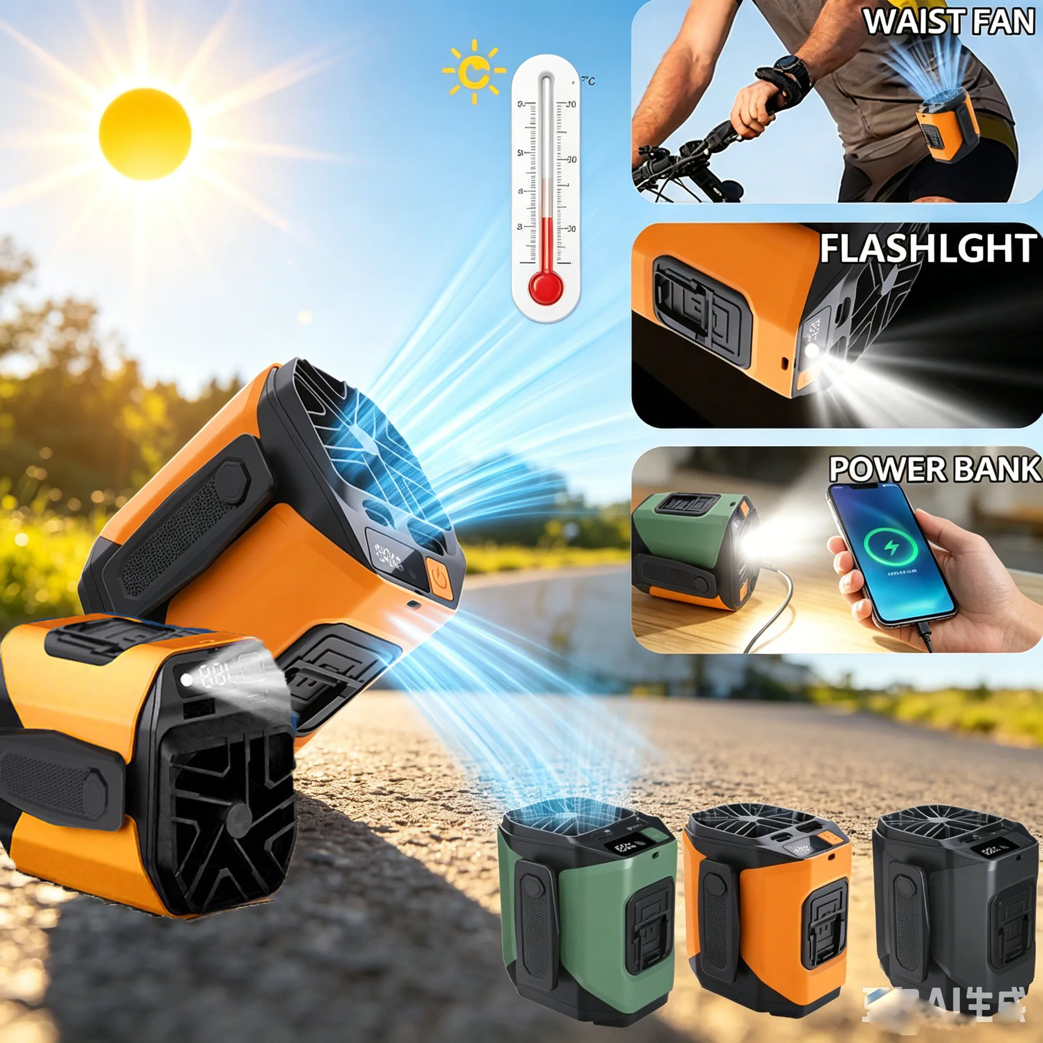 Portable Waist Fan Clip On, MAX 7H Work Time, Rechargeable Wearable Shirt Fan with Light,with Power Bank Function,16000RPM Powerful 5 Speed Belt Fans Personal Fans for Outdoor Jobsite Camping Travel