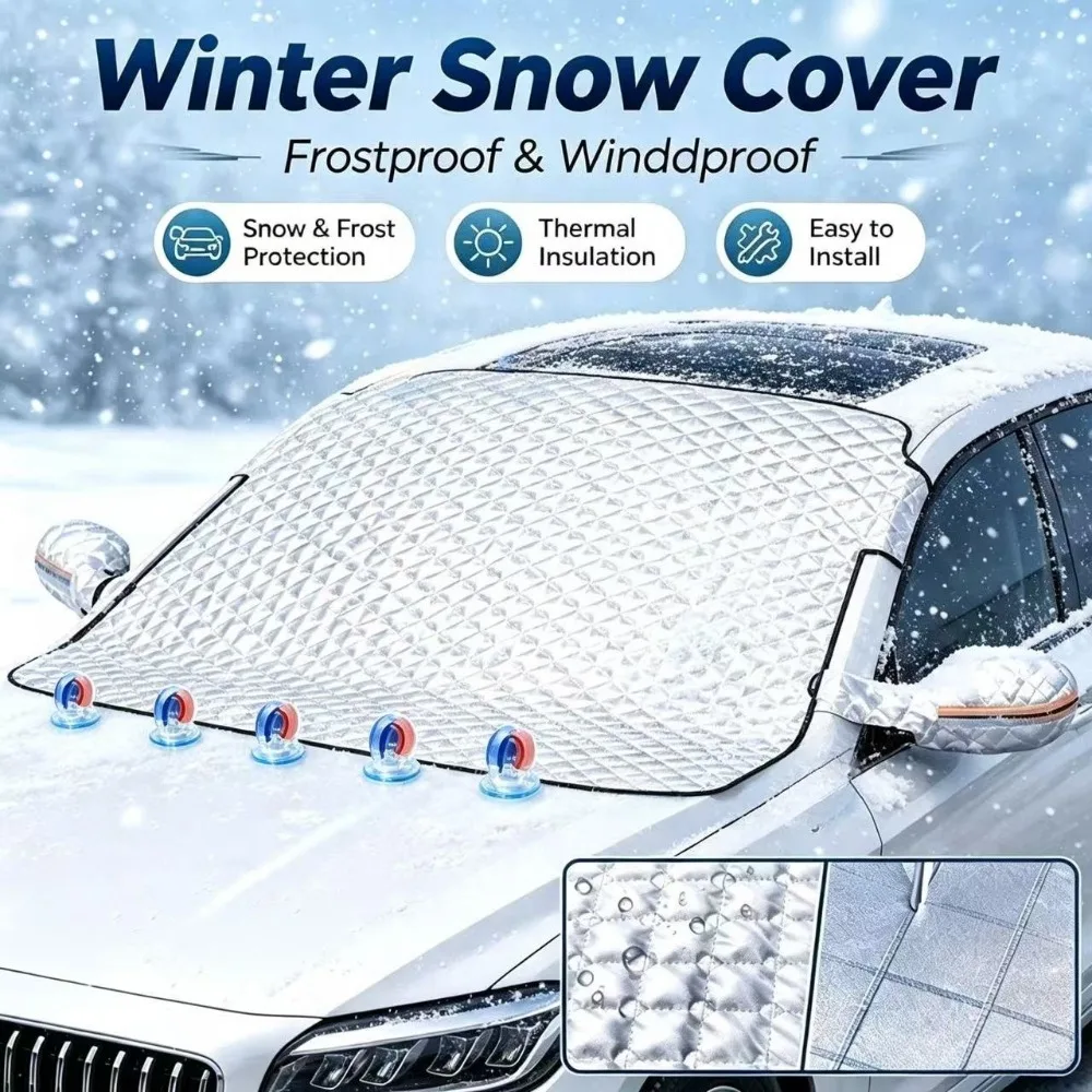 Car Windshield Snow Cover,Magnetic Windshield Snow Cover 4Layer Protection for Snow,Ice,Frost,Sunlight Fit for Cars Sedan SUV