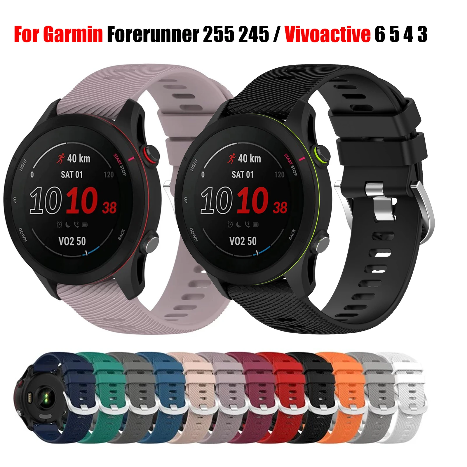 Correa de silicona de 18mm, 20mm, 22mm para reloj Garmin Forerunner 255, 255S, 245, 165, 158, 55/Venu 4, 3S, 2S, 2Plus/Vivoactive 6, 5, 4, 3