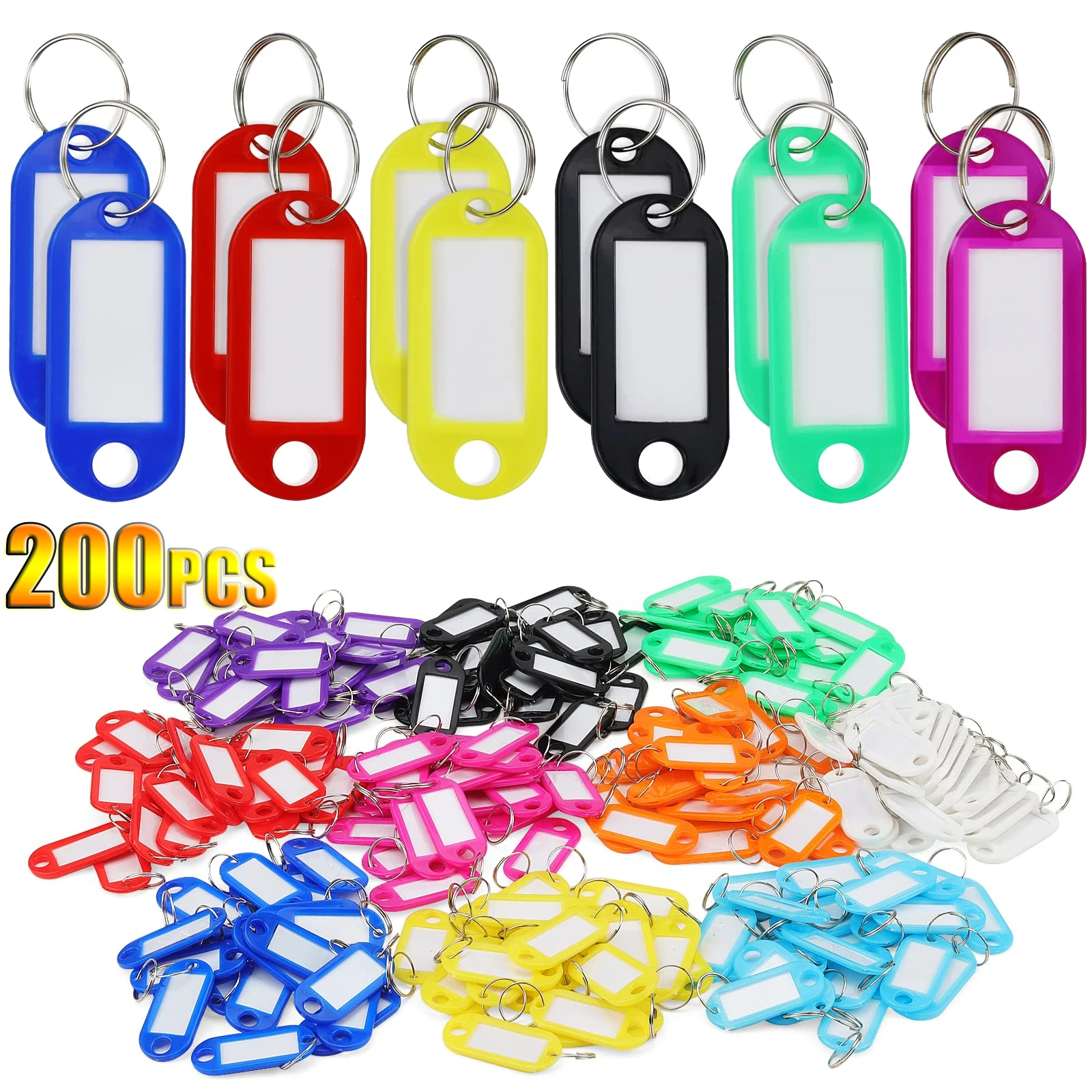 5-200pcs Plastic Key Tags with Split Keychain Ring Label Window for DIY Key Chain Kit Numbered Name Luggage Tags Accessories