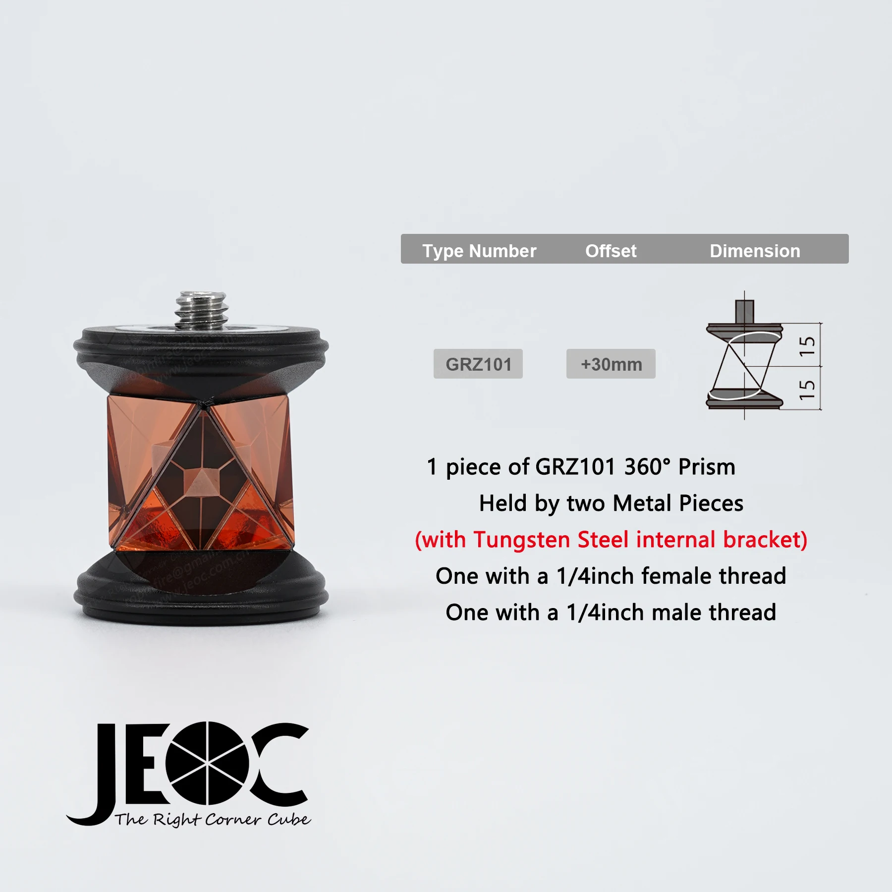 Imagem -03 - Jeoc Grz101 com Suporte Interno de Aço de Tungstênio sem Acessórios Apenas o Mini Prisma de 360 Graus para Estação Total