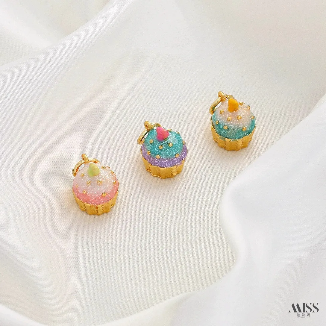 Pure Handmade Cloisonne Drop Oil Enamel Colored Ice Cream Ice Cream Cake Pendant DIY Bracelet Necklace Pendant Accessories