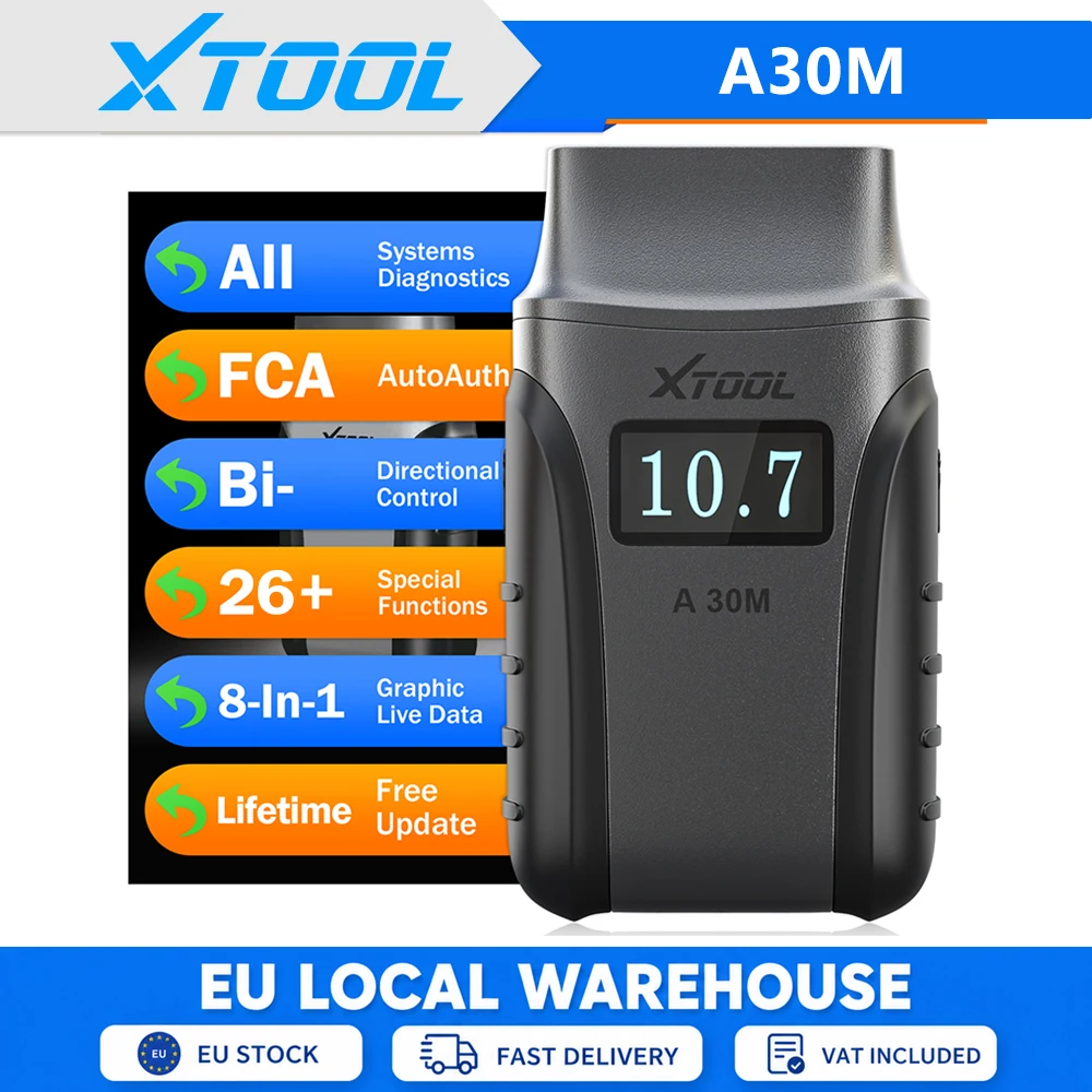 XTOOL A30M V2.0 Bluetooth Mini Skaner OBD2 z Aplikacją Android/iOS, Dożywotnie Bezplatne Aktualizacje, Obsługa CANFD, FCA Autoauth, 26+ Resetów, A30 M Bezprzewodowy Czytnik Kodów, Dwukierunkowy
