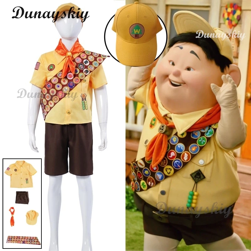 

Детский костюм исследования пустыни UP Russell Желтая рубашка Шорты и шляпа Семейные рубашки Up Russell Wilderness Explorer Воздушные шары