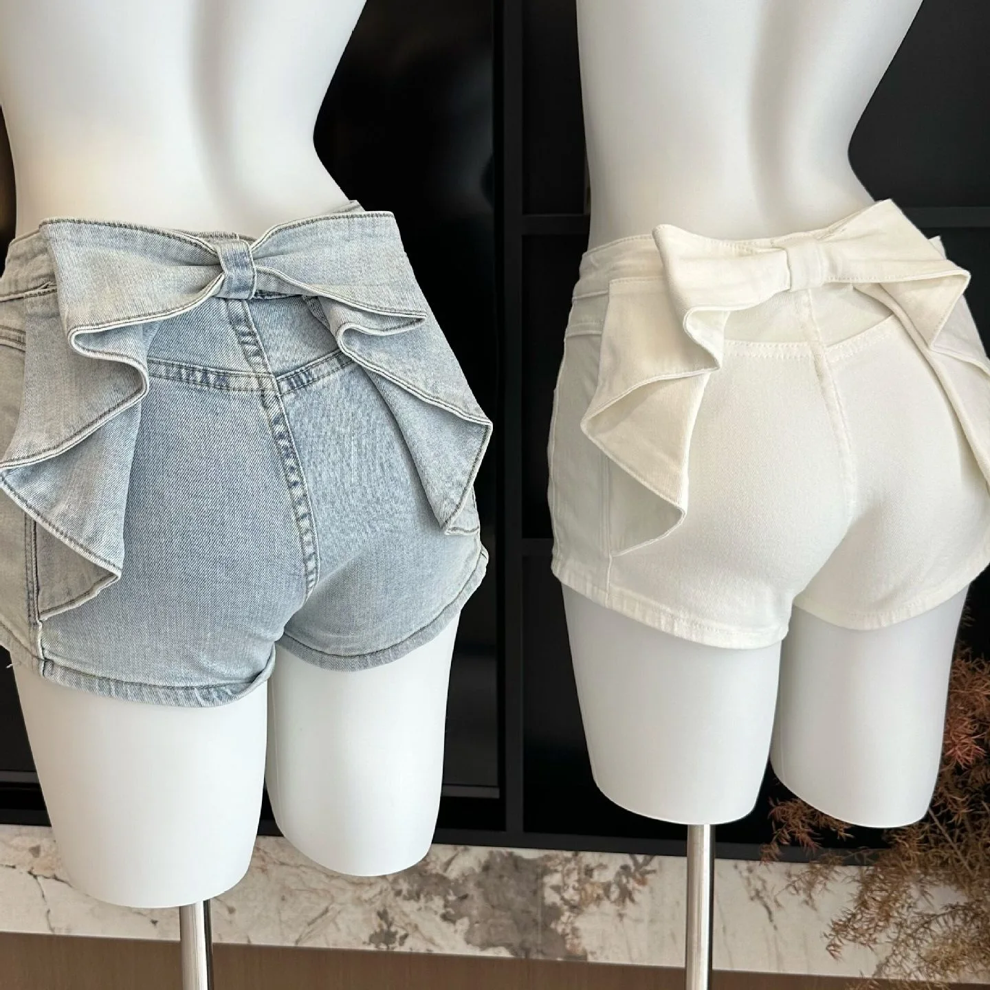 

High Waist Bow Denim Shorts Women's Summer New Spice Girl Slim A-shaped Hot Pants