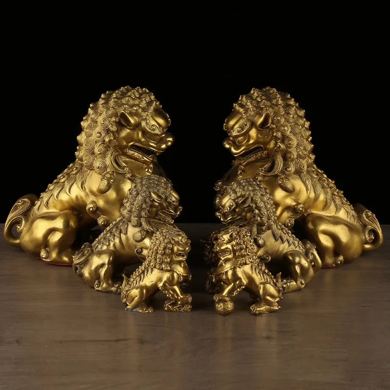 Ornaments Pair No Bottom Palace Gate Beijing Brass Lion Home Decor Craft Display