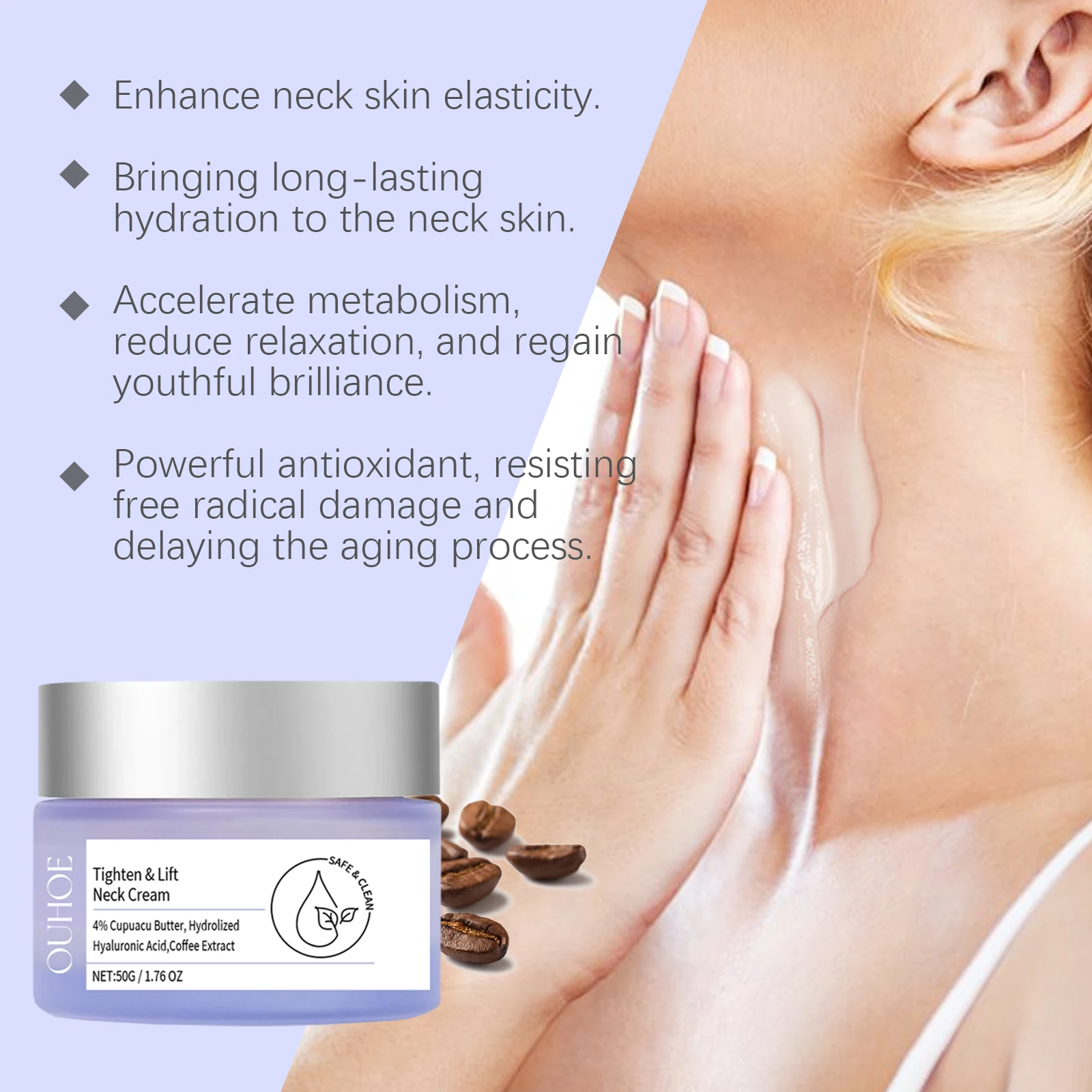 Cupuacu Butter Neck Firming Cream Coffee Extract Lifting Tightening Moisturizing Hydrating Smoothing Neck Cream Body Lotion